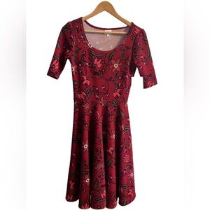 Women’s Lula Roe Nicole Red Floral Midi Dress NWT Size Small